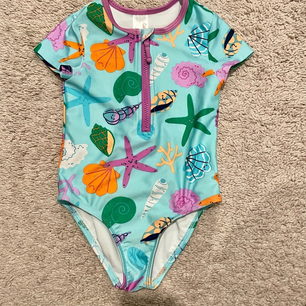 Colorful Cat & Jack Seashell Print Swimsuit, Size 4T